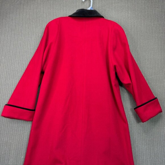 Forecaster Of Boston vintage pre 90's Womens Red Wool LongCoat Black Collar Sz 8 - Picture 2 of 12
